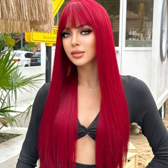 26 Inches Synthetic Red Straight Wig - Picture 2 of 10
